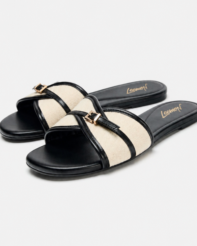 Buckled Chic Flat Sandals- Black