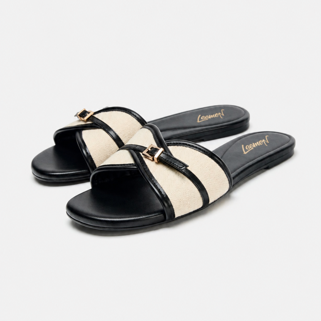 Buckled Chic Flat Sandals- Black