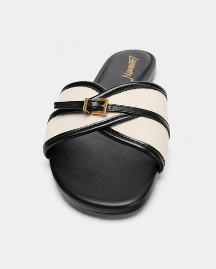 Buckled Chic Flat Sandals- Black