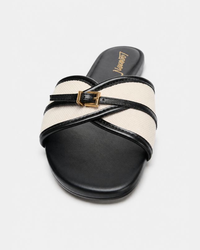Buckled Chic Flat Sandals- Black