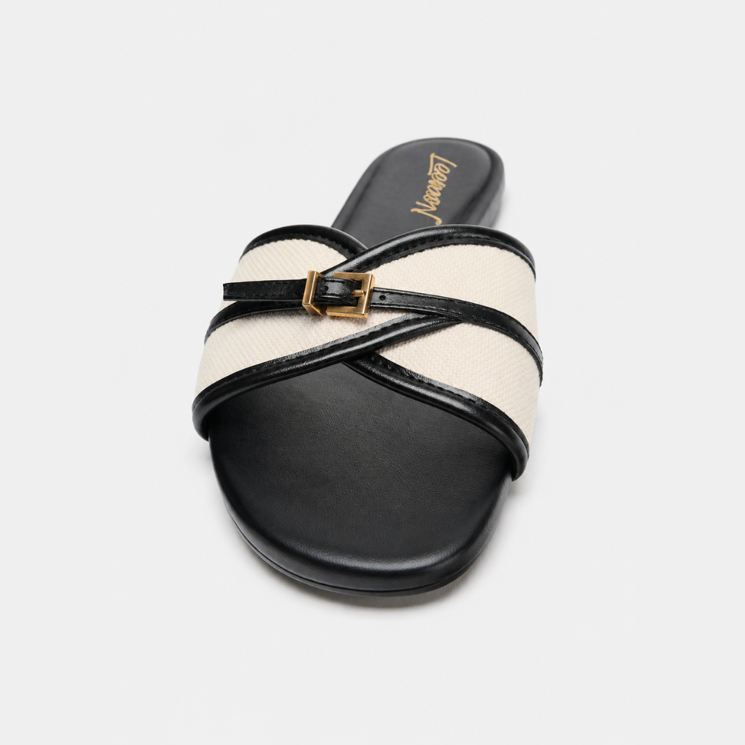 Buckled Chic Flat Sandals- Black