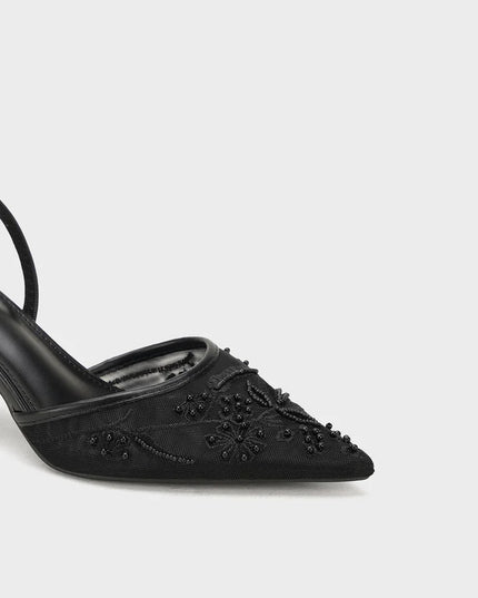 Luxury Embroidered Slingbacks- Black