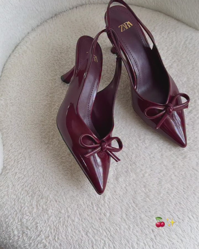 Glossy Bow Heels- Cherry Red