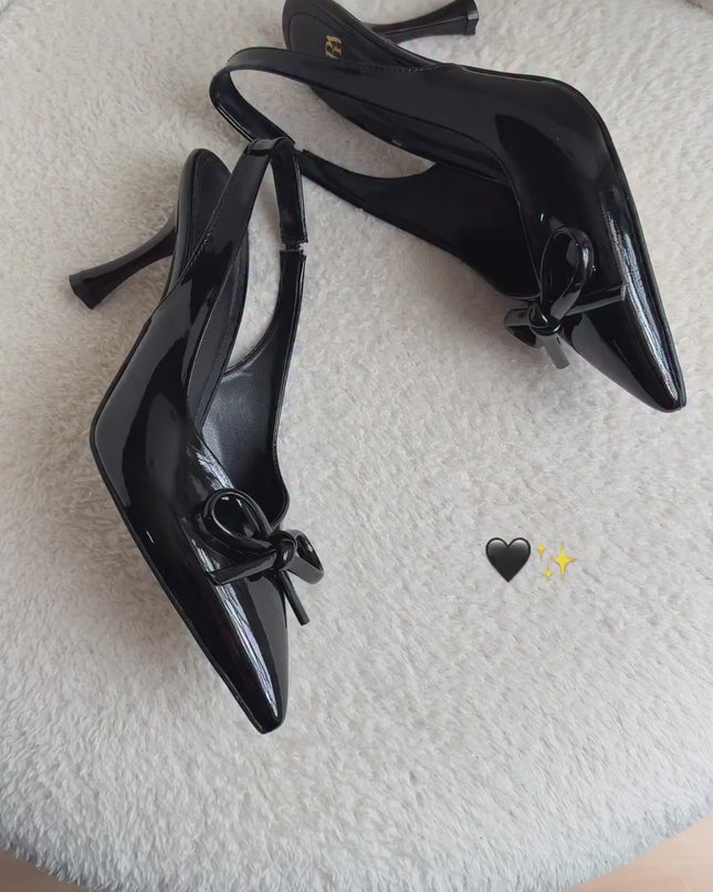 Glossy Bow Heels- Black